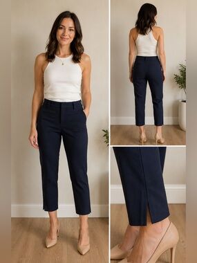 CAbi Barrister Trouser Cropped Navy Ponte Ankle Slit Women’s Size 6